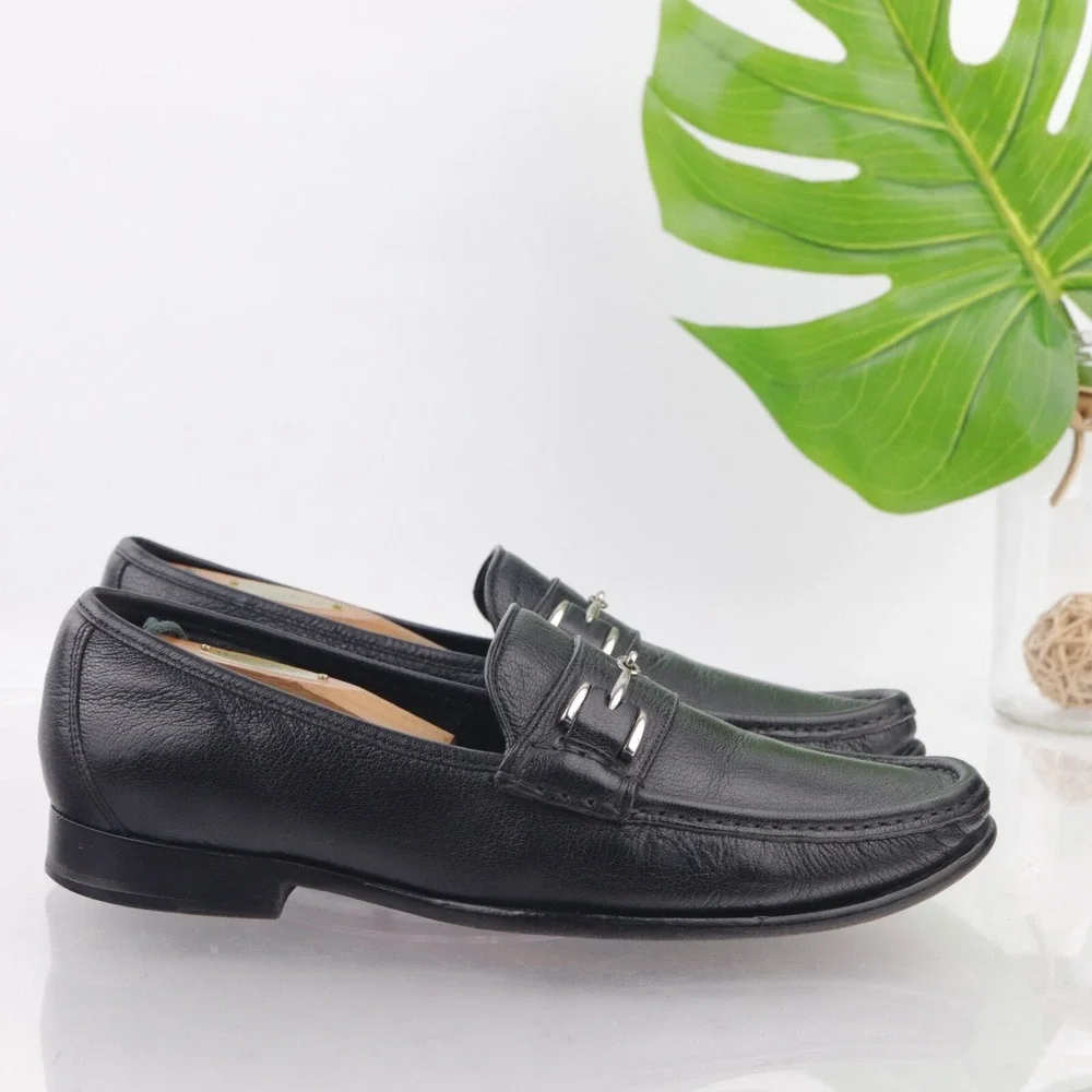 Cole Haan Mens Wyatt Bit Strap Loafers Size 9.5 M Black Leather Moc Dress Shoes